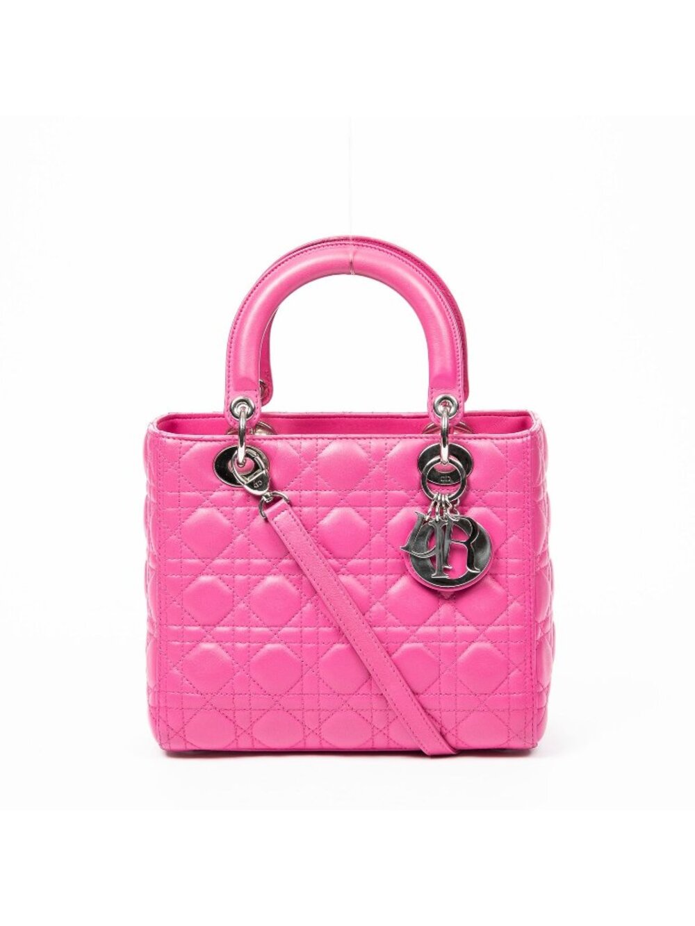 Dior Medium Lady Dior Zip Fuchsia Cannage Lambskin Leather Handbag